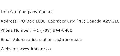 Iron Ore Company Canada Address Contact Number