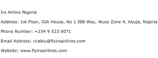 Irs Airline Nigeria Address Contact Number