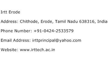 Irtt Erode Address Contact Number