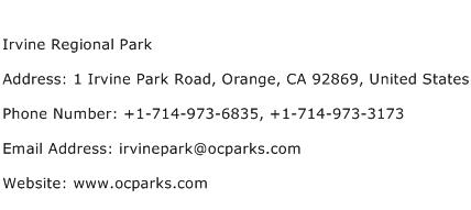 Irvine Regional Park Address Contact Number