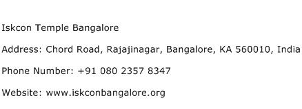 Iskcon Temple Bangalore Address Contact Number