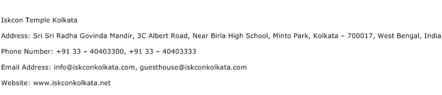 Iskcon Temple Kolkata Address Contact Number