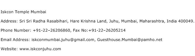 Iskcon Temple Mumbai Address Contact Number