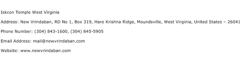 Iskcon Temple West Virginia Address Contact Number