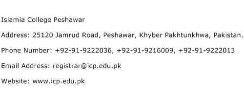 Islamia College Peshawar Address Contact Number