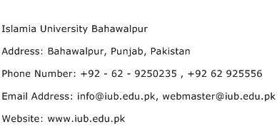 Islamia University Bahawalpur Address Contact Number