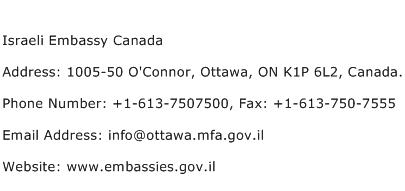 Israeli Embassy Canada Address Contact Number