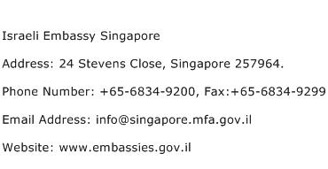Israeli Embassy Singapore Address Contact Number