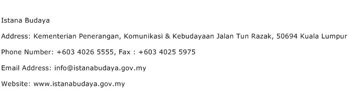 Istana Budaya Address Contact Number