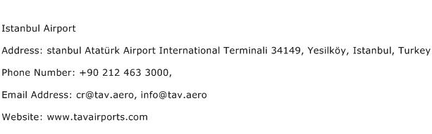 Istanbul Airport Address Contact Number