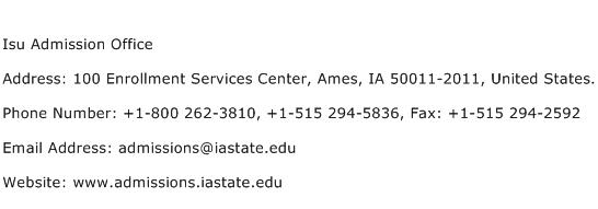 Isu Admission Office Address Contact Number