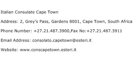 Italian Consulate Cape Town Address Contact Number