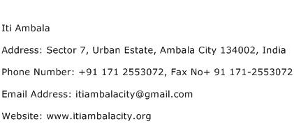 Iti Ambala Address Contact Number