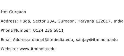 Itm Gurgaon Address Contact Number