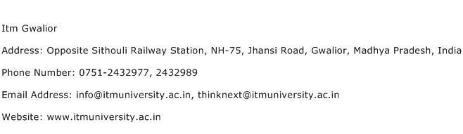 Itm Gwalior Address Contact Number