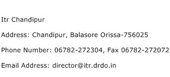 Itr Chandipur Address Contact Number