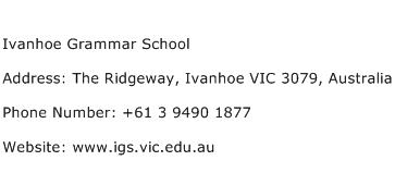 Ivanhoe Grammar School Address Contact Number