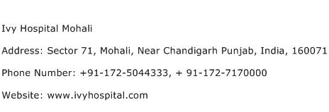 Ivy Hospital Mohali Address Contact Number