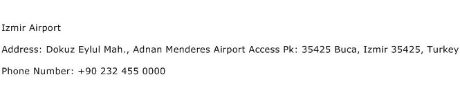 Izmir Airport Address Contact Number