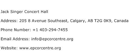 Jack Singer Concert Hall Address Contact Number