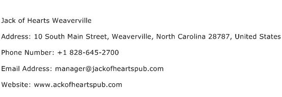 Jack of Hearts Weaverville Address Contact Number