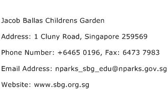 Jacob Ballas Childrens Garden Address Contact Number
