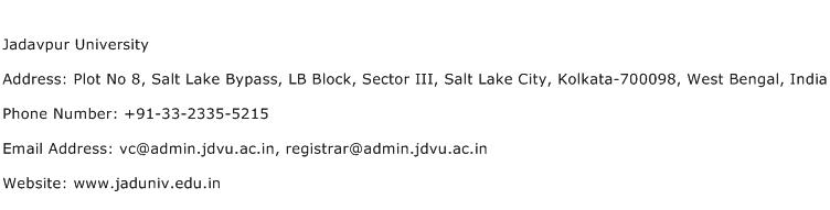 Jadavpur University Address Contact Number