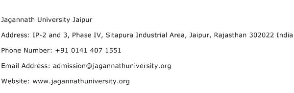 Jagannath University Jaipur Address Contact Number