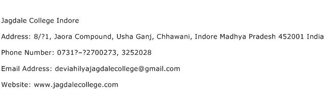 Jagdale College Indore Address Contact Number