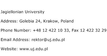 Jagiellonian University Address Contact Number