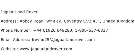 Jaguar Land Rover Address Contact Number