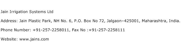 Jain Irrigation Systems Ltd Address Contact Number