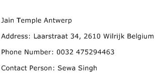Jain Temple Antwerp Address Contact Number