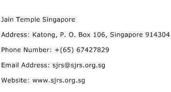 Jain Temple Singapore Address Contact Number