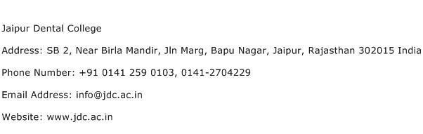 Jaipur Dental College Address Contact Number