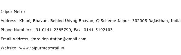 Jaipur Metro Address Contact Number