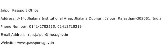 Jaipur Passport Office Address Contact Number