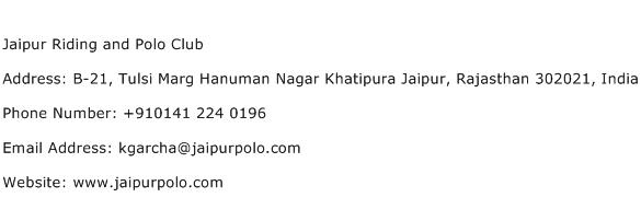 Jaipur Riding and Polo Club Address Contact Number