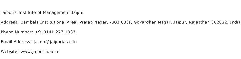 Jaipuria Institute of Management Jaipur Address Contact Number