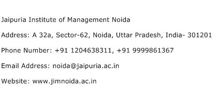 Jaipuria Institute of Management Noida Address Contact Number