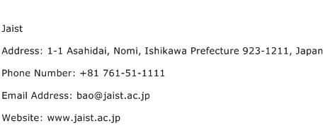 Jaist Address Contact Number