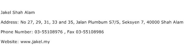Jakel Shah Alam Address Contact Number