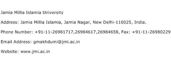 Jamia Millia Islamia University Address Contact Number