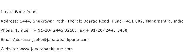 Janata Bank Pune Address Contact Number