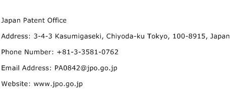 Japan Patent Office Address Contact Number