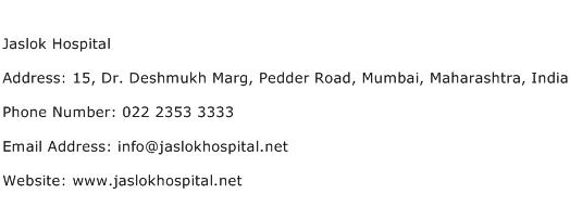 Jaslok Hospital Address Contact Number
