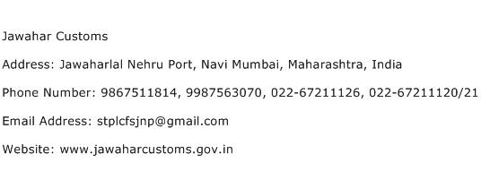 Jawahar Customs Address Contact Number