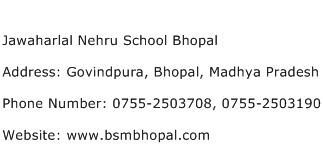 Jawaharlal Nehru School Bhopal Address Contact Number