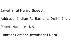 Jawaharlal Nehru Speech Address Contact Number