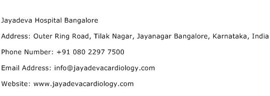 Jayadeva Hospital Bangalore Address Contact Number